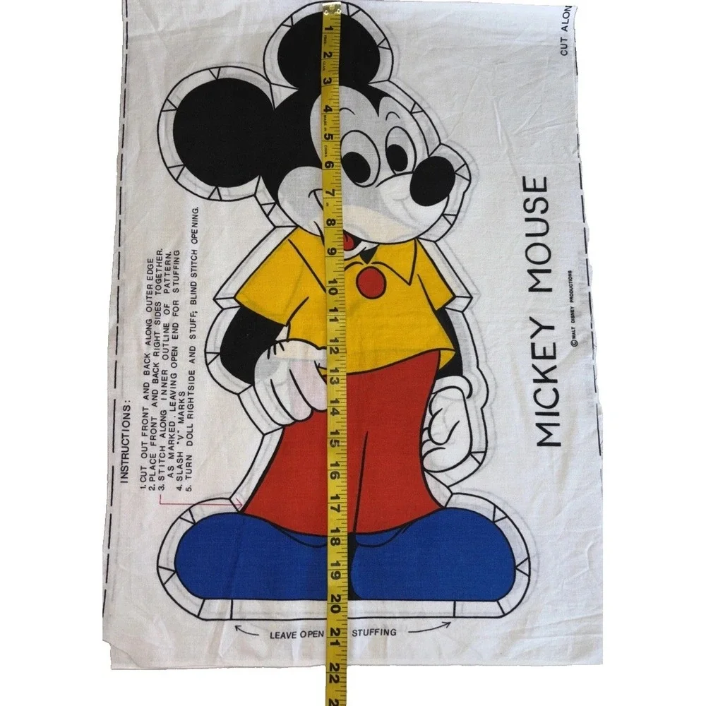 Vintage Mickey Mouse Fabric Panel Walt Disney Cut Sew Pillow Doll Yellow Red Blu